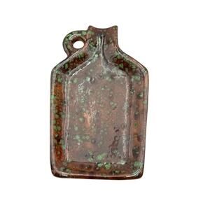 Vintage Studio Pottery Moonshine Jug Spoon Rest 1973 Brown‎ Green Glazed EUC